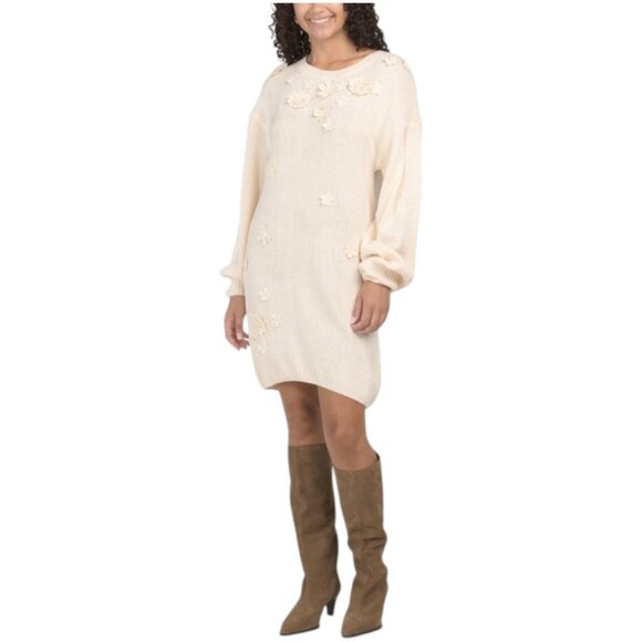 IN FEBRUARY Floral Applique Relaxed Fit Mini Sweater Dress - Picture 1 of 3